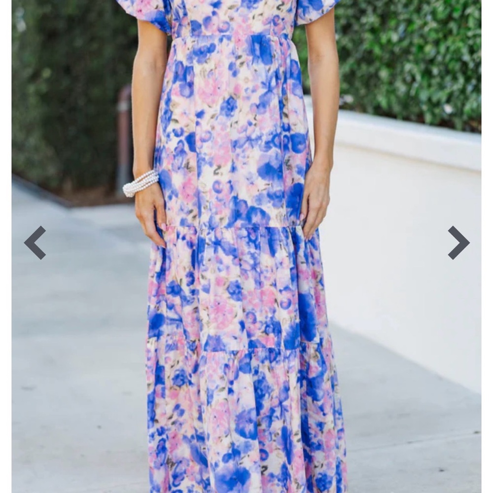 Floral Blue & Pink Tiered Maxi Dress